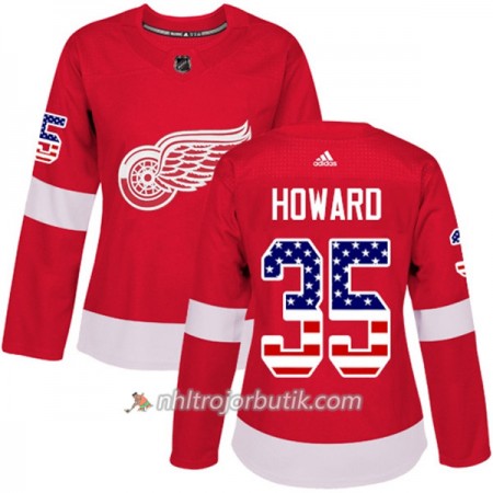 Dame Ishockey Detroit Red Wings Tröja Jimmy Howard 35 Adidas 2017-2018 Röd USA Flag Fashion Authentic